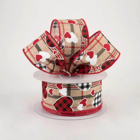 Checked Hearts On Plaid Ribbon 1.5" x 10 yards - Image 2