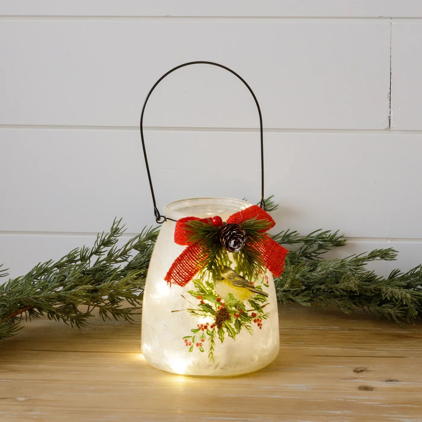Chickadee Frosted Glass Luminary With Handle