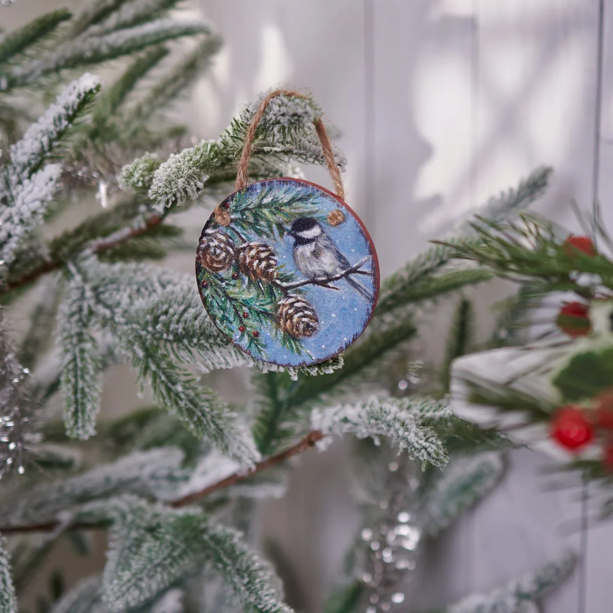 💙 Chickadee on a Branch Round Ornament - Image 2