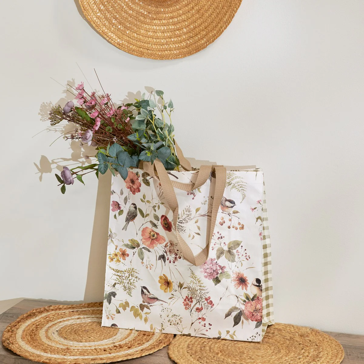 💙 Chickadees and Florals Market Tote Bag - Image 2