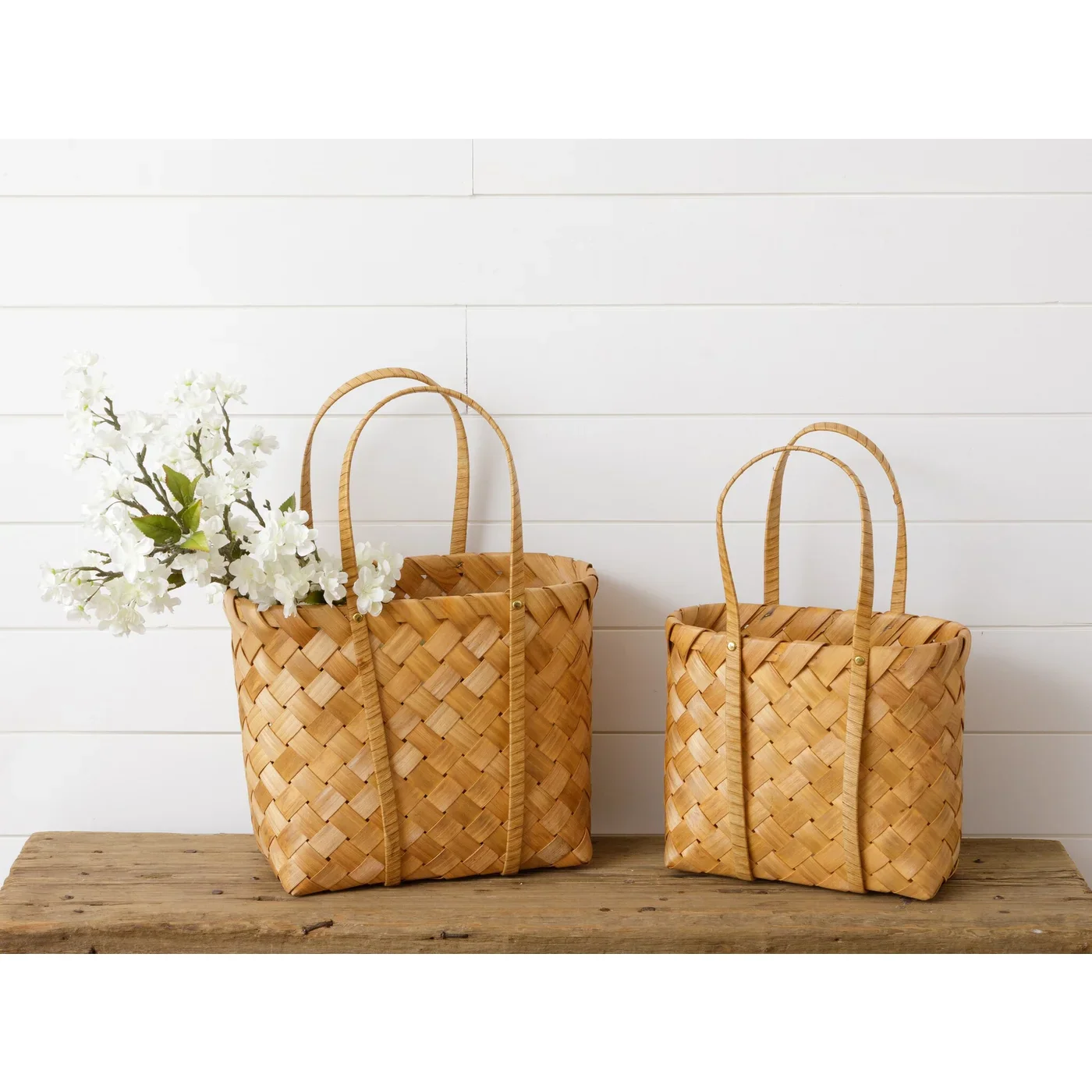Chipwood Tote Baskets with Handles Set - Image 2