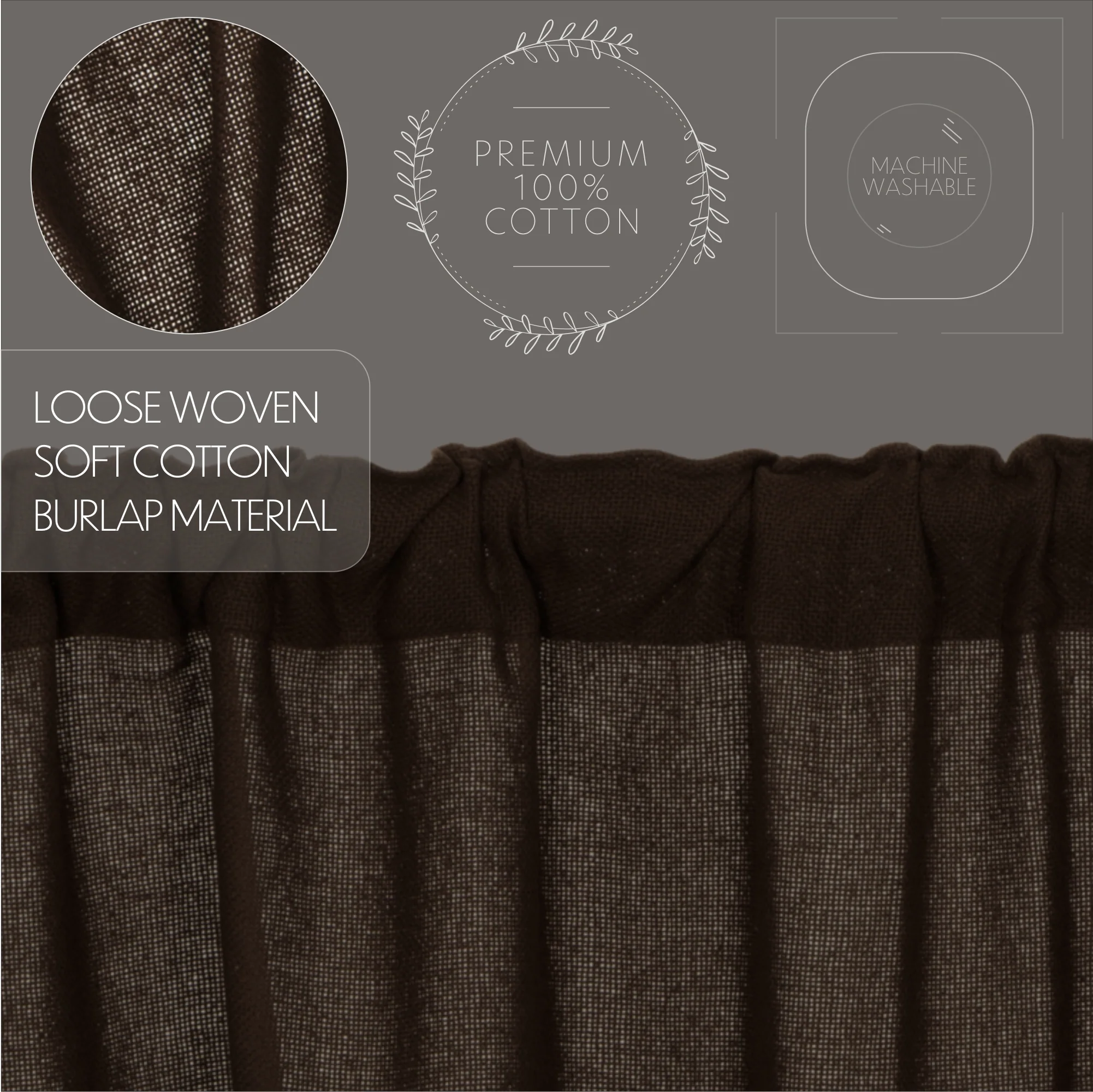 Chocolate Brown Burlap Valance 16" x 72" - Image 5