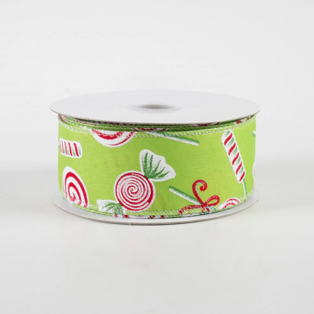 Christmas Candy On Lime Satin Ribbon 1.5" x 10 yards - Image 2