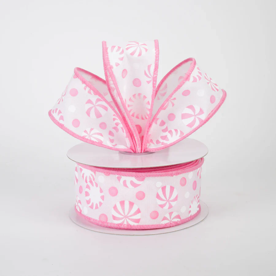 ๐ Christmas Candy Peppermints Pink & White Ribbon 1.5" x 10 yards