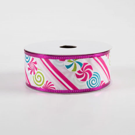 💙 Christmas Colorful Peppermints & Metallic Edge Ribbon 1.5" x 10 yards