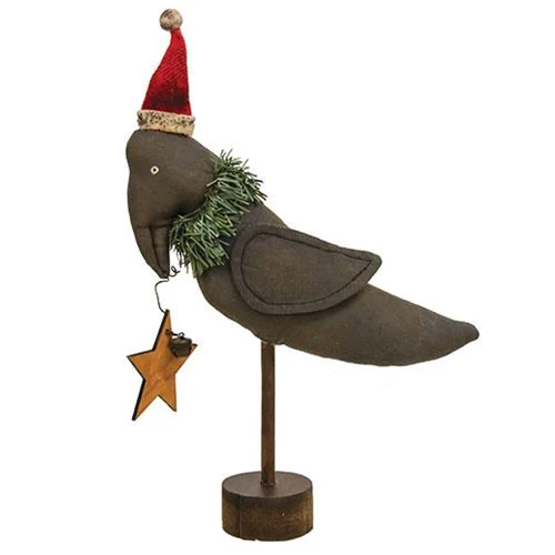 Christmas Crow in Santa Hat Sitter
