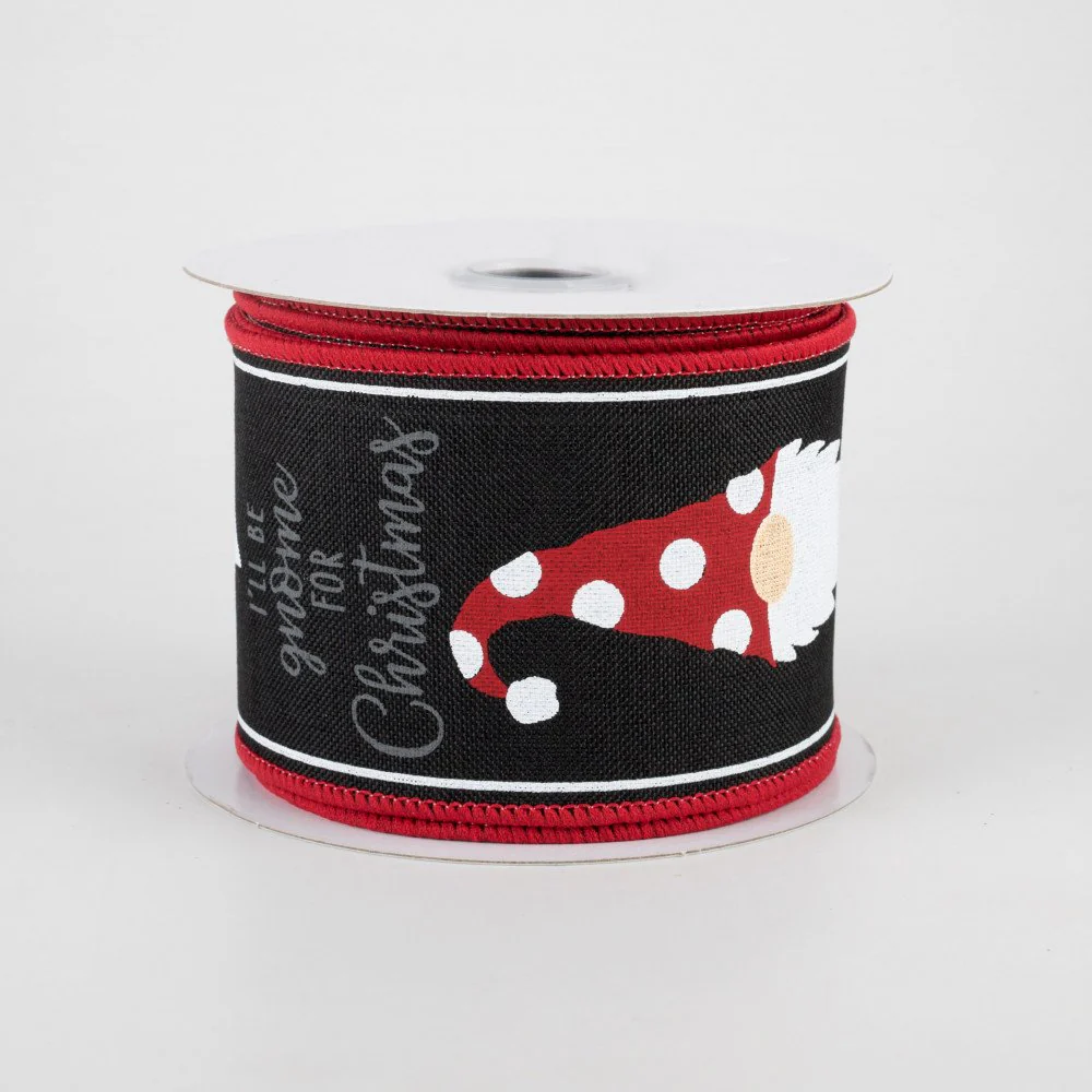 Christmas Gnome Heads on Black Ribbon 2.5" x 10 yards