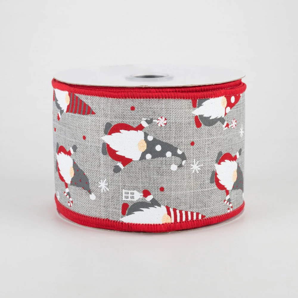 💙 Christmas Gnomes on Light Grey Background Ribbon 2.5" x 10 yards