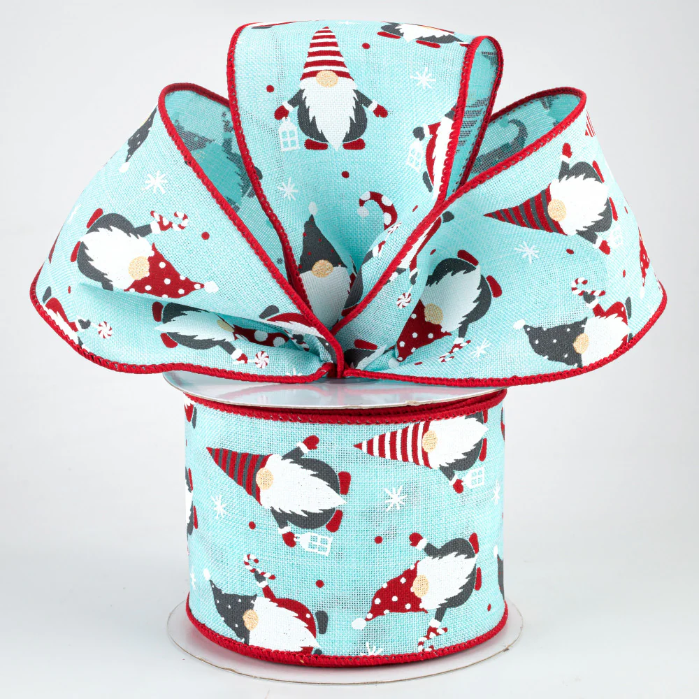Christmas Gnomes with Ice Blue Background Ribbon 2.5" x 10 yards - Image 2