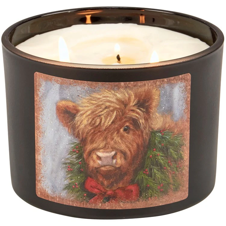 Christmas Highland Cow 14 oz Cinnamon Jar Candle