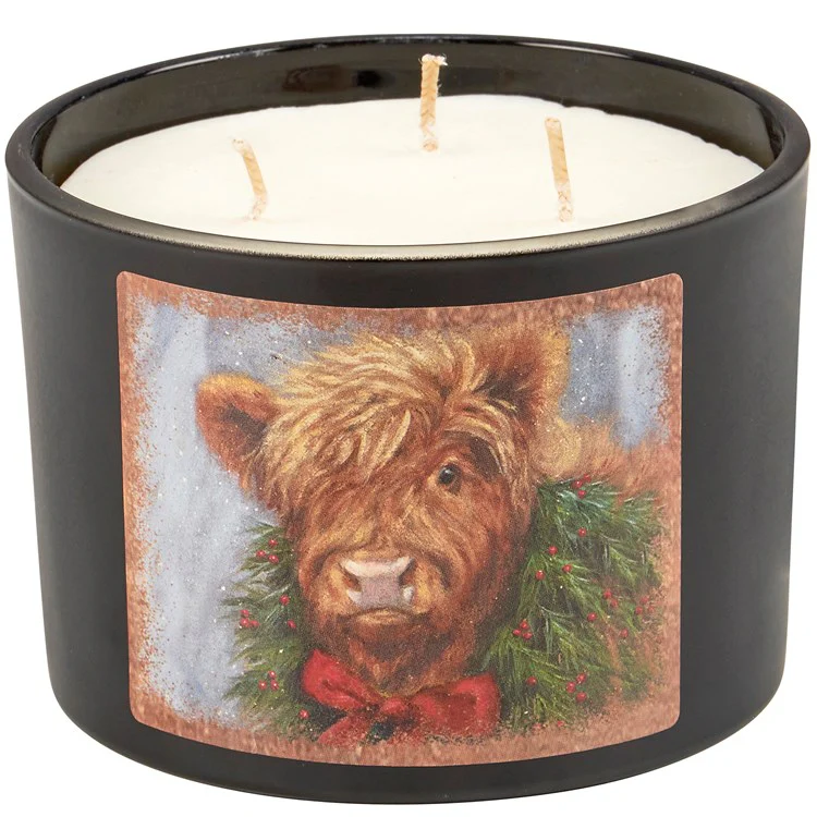Christmas Highland Cow 14 oz Cinnamon Jar Candle - Image 2