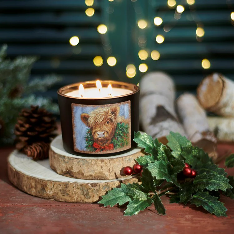 Christmas Highland Cow 14 oz Cinnamon Jar Candle - Image 3