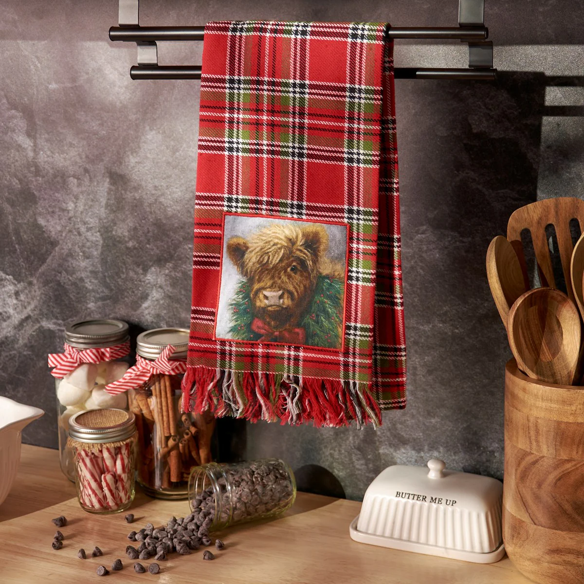 ๐ Christmas Highland Cow Plaid Kitchen Towel - Image 3