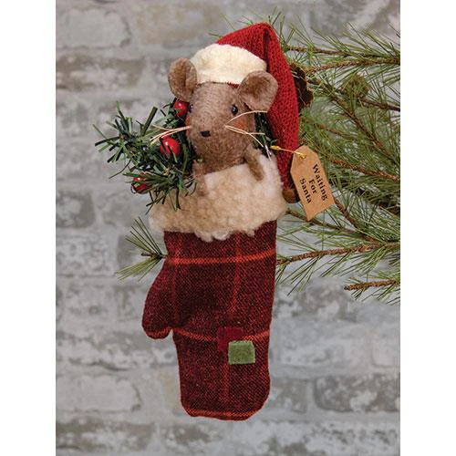๐ Christmas Mouse in Mitten 8" Ornament