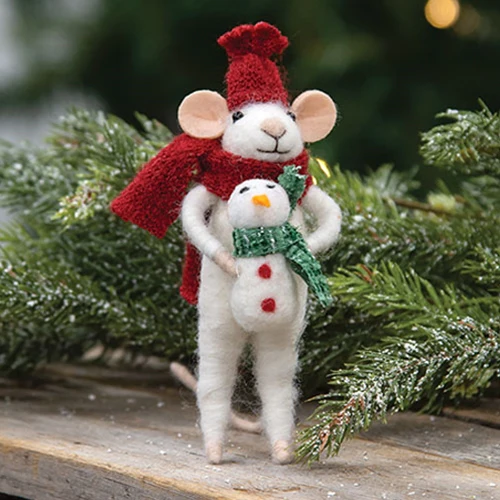 Christmas Mouse with Snowman Felted Ornament - Image 2