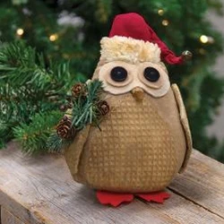 ๐ Christmas Owl in Santa Hat and Winter Greenery Fabric Figure