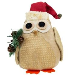 ๐ Christmas Owl in Santa Hat and Winter Greenery Fabric Figure - Image 2