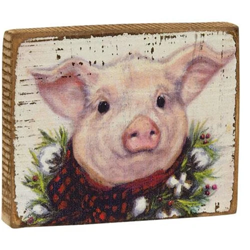 ๐ Christmas Pig Wooden Block Sign