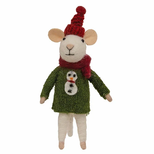 Christmas Snowman Sweater Mouse Felt Ornament