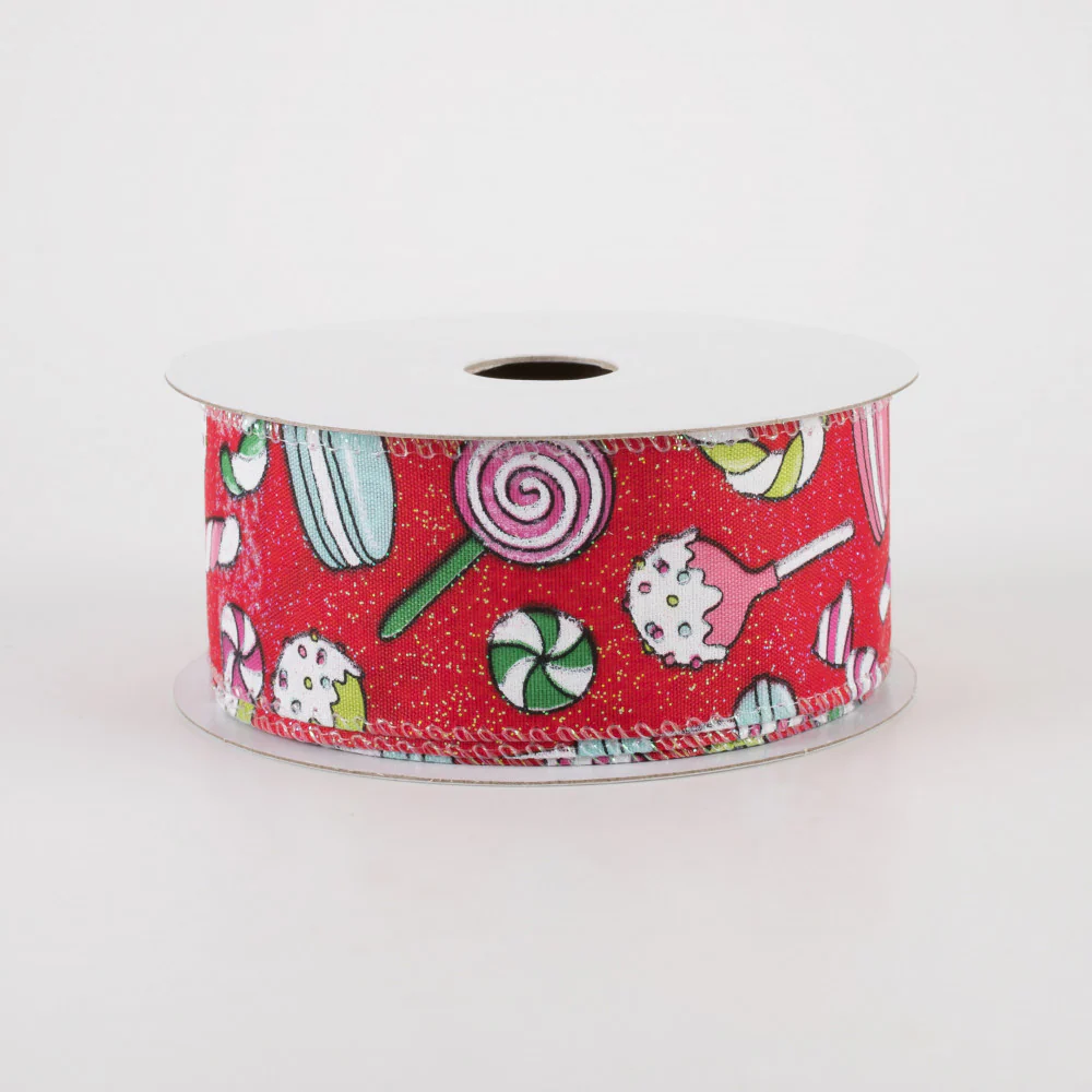 Christmas Treats Red Glitter Ribbon 1.5" x 10 yards - Image 2