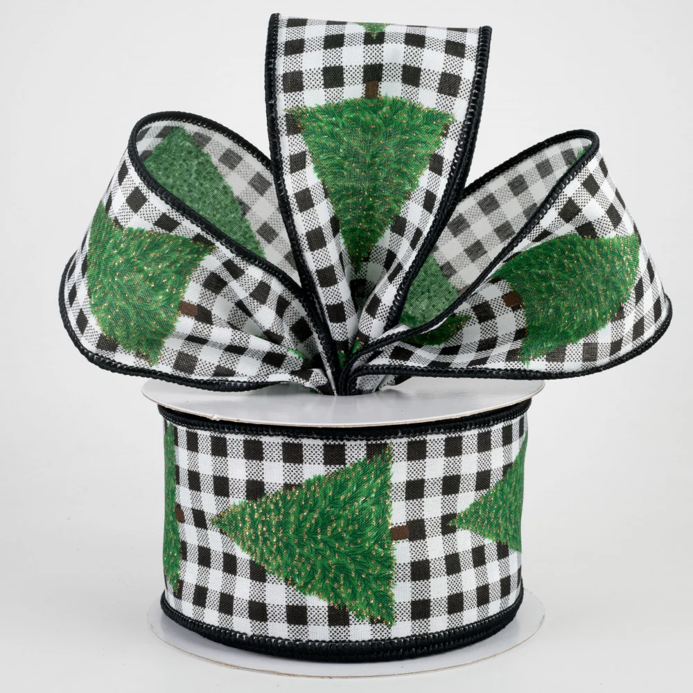 Christmas Tree Gingham Check Ribbon 2.5" x 10 yards - Image 2
