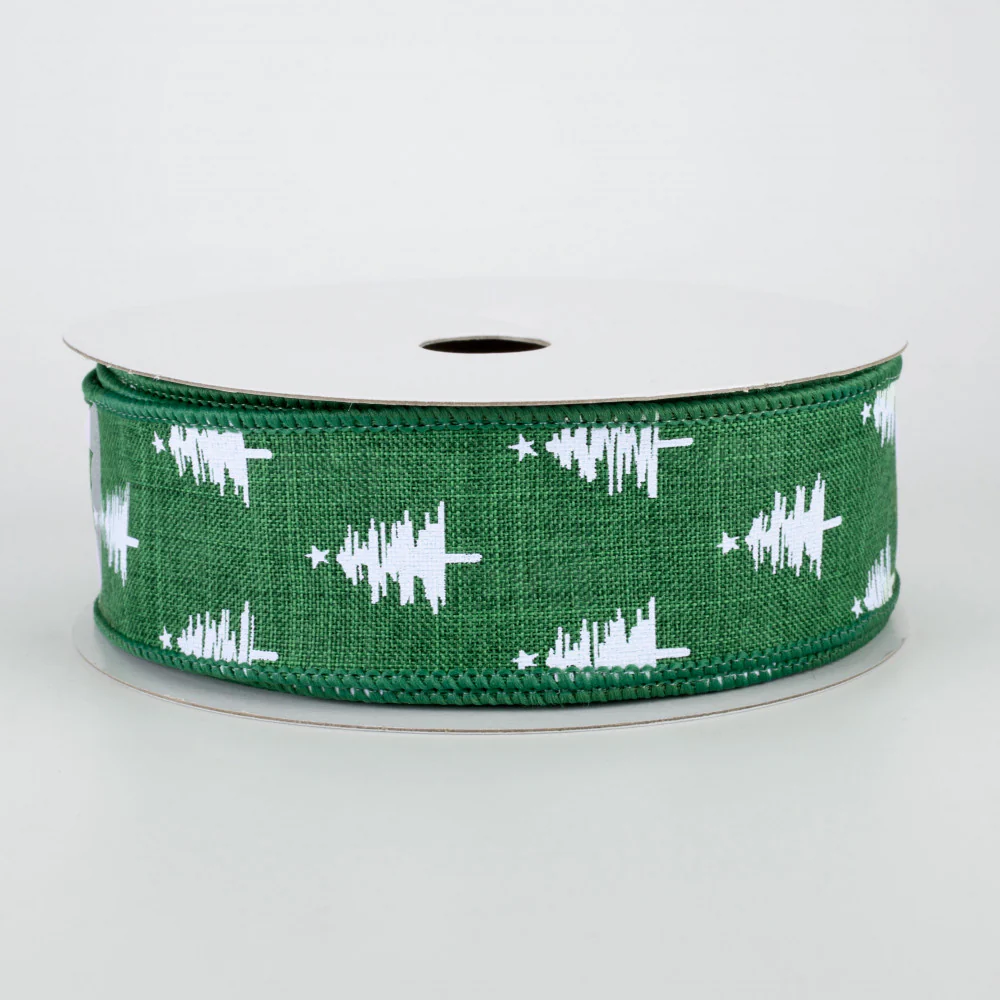 Christmas Trees Emerald Green Ribbon 1.5" x 10 yards