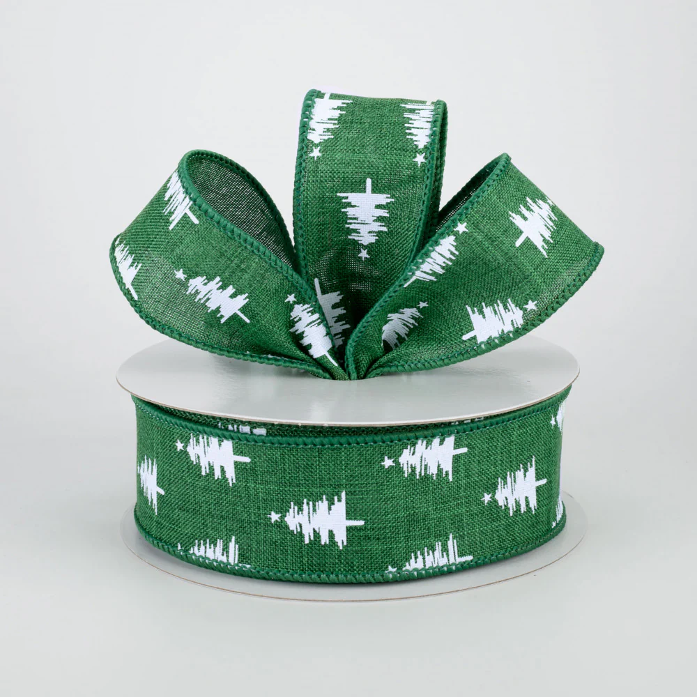Christmas Trees Emerald Green Ribbon 1.5" x 10 yards - Image 2
