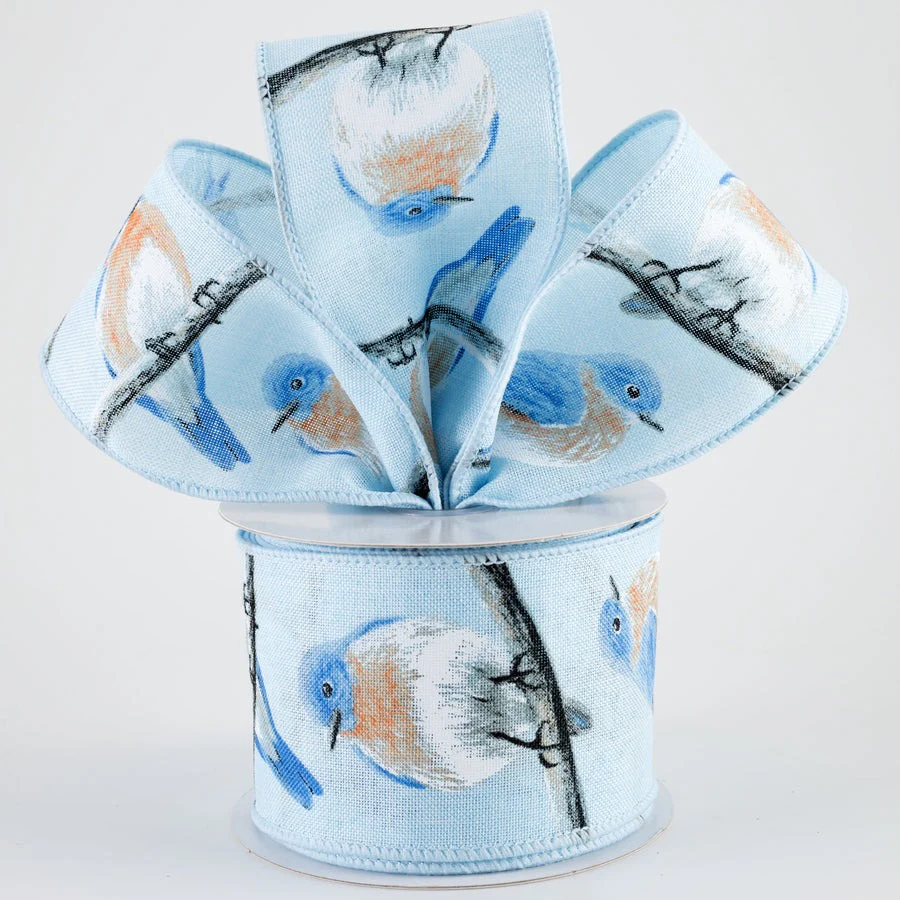 Chubby Blue & Orange Birds Ribbon 2.5" x 10 Yards