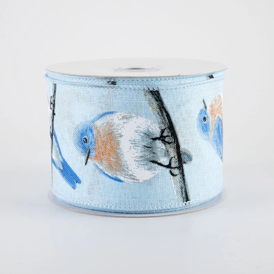 Chubby Blue & Orange Birds Ribbon 2.5" x 10 Yards - Image 2
