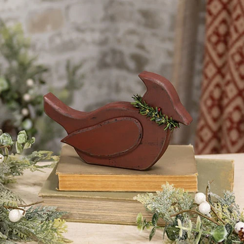Chunky Distressed Wooden Cardinal Sitter - Image 2