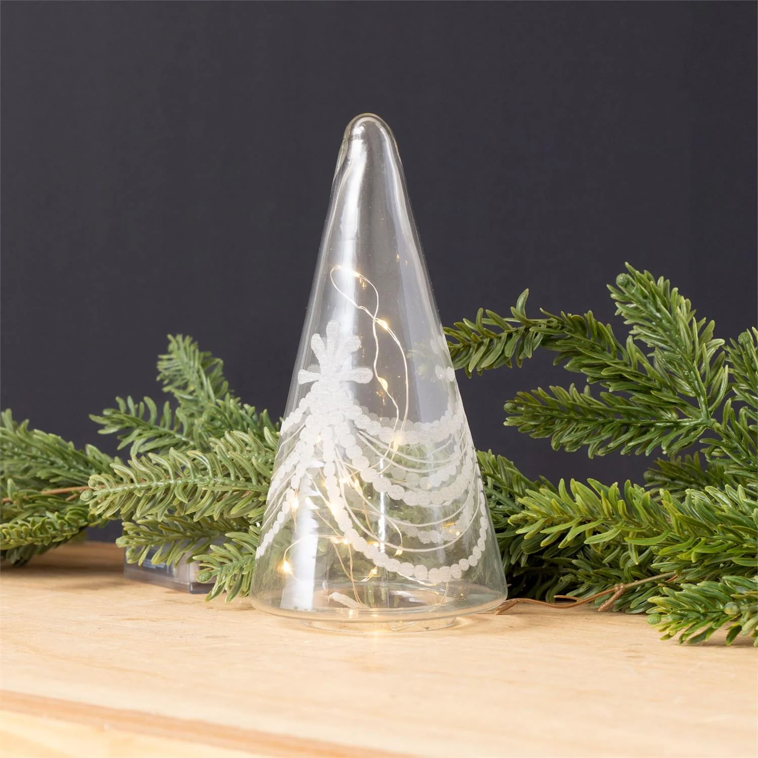 Clear Etched Glass Christmas Tree 7.75" H