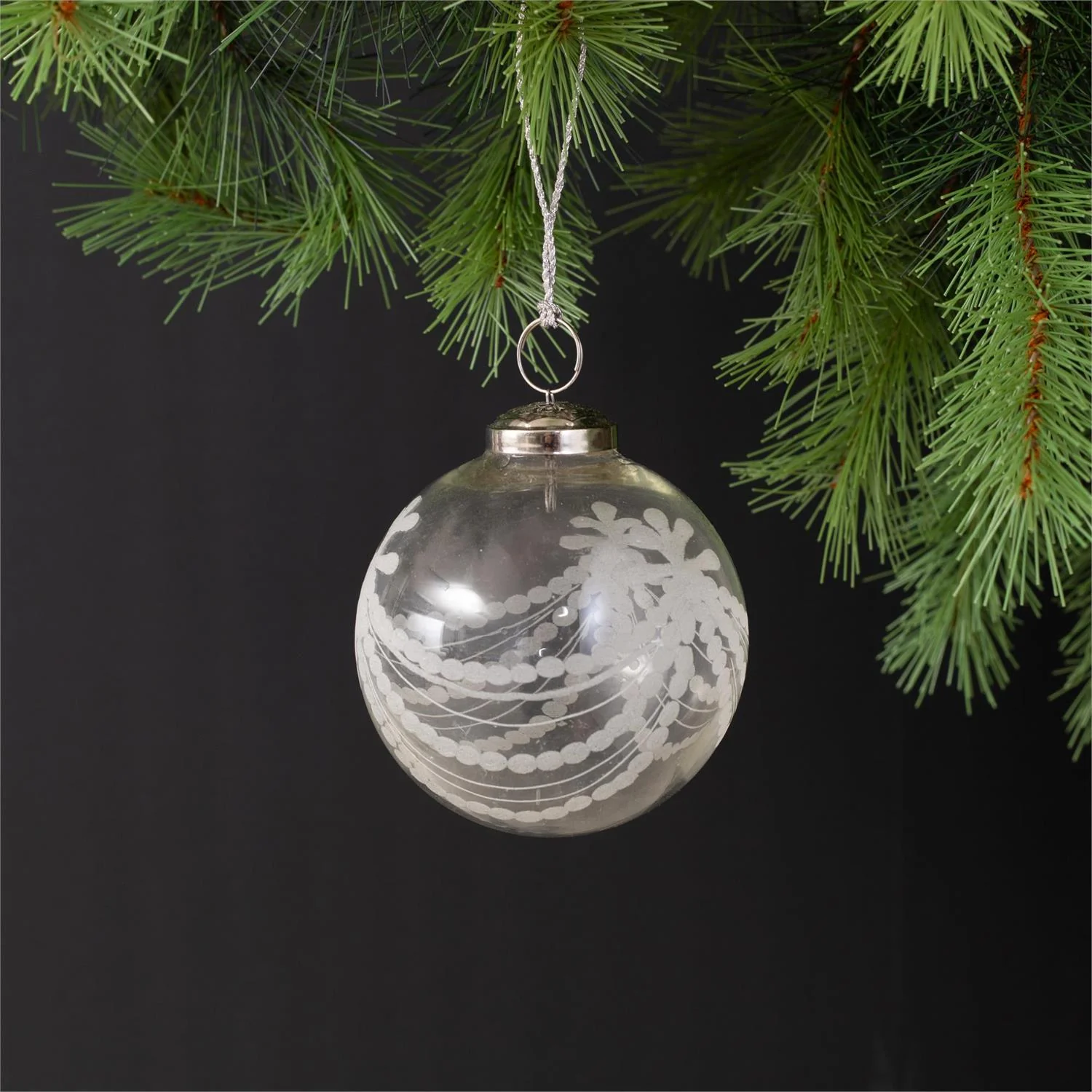 Clear Glass Etched 4" Ornament