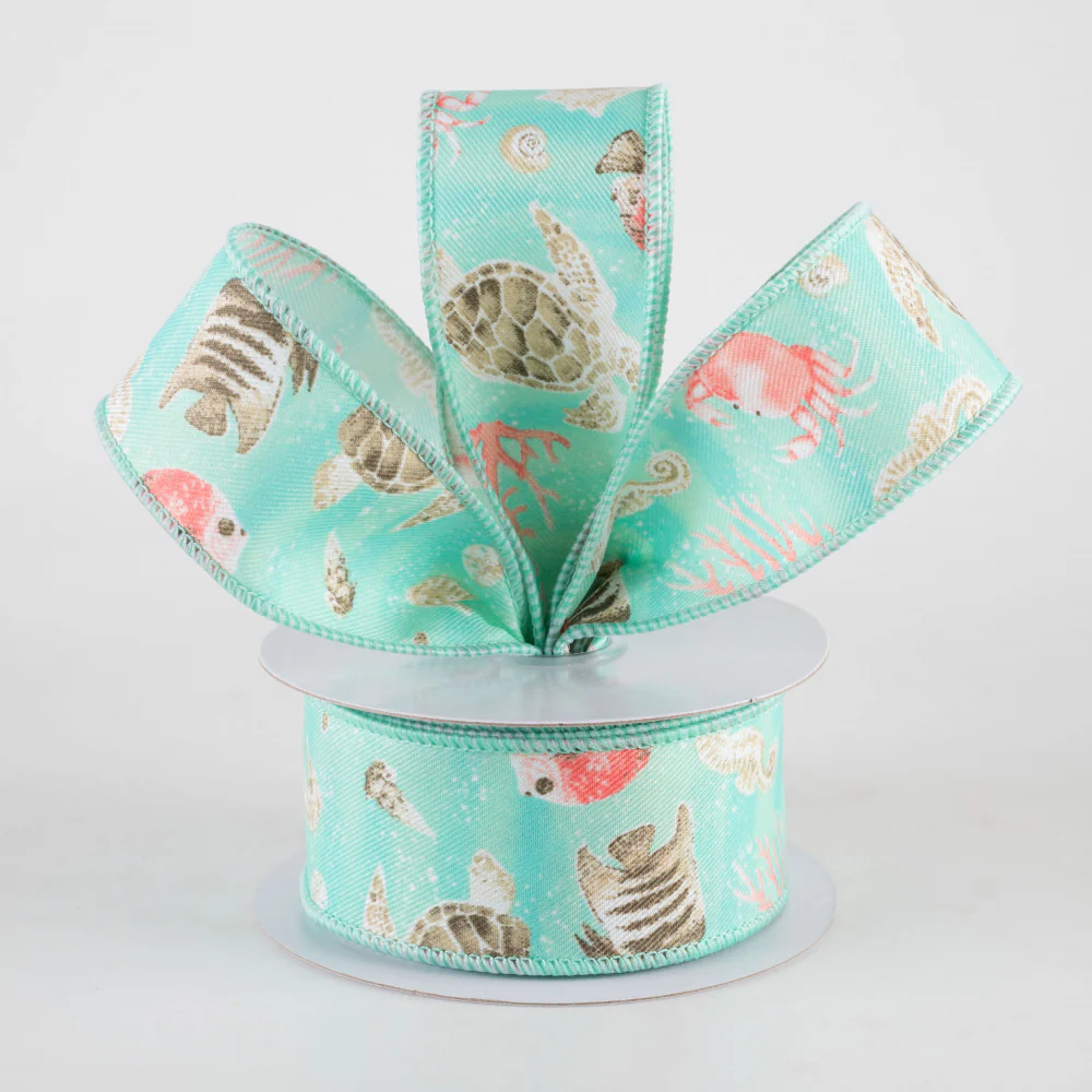 Coastal Ocean Life Seafoam Blue Green Ribbon 1.5" x 10 Yards