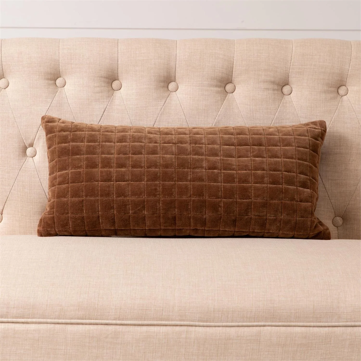 Coffee Quilted Velvet Lumbar Pillow