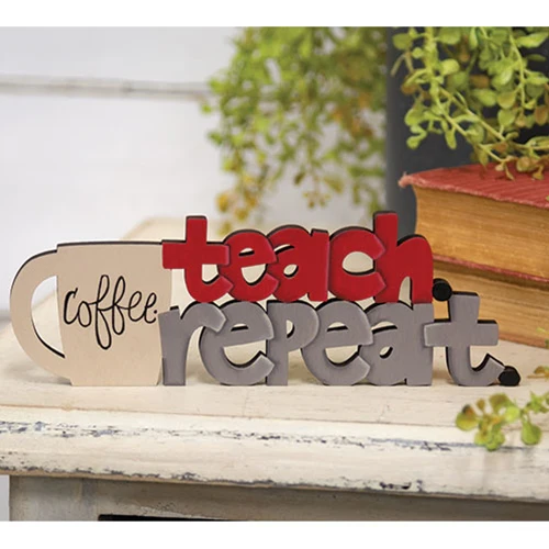 Coffee, Teach, Repeat Wooden Cutout Word Sitter - Image 2