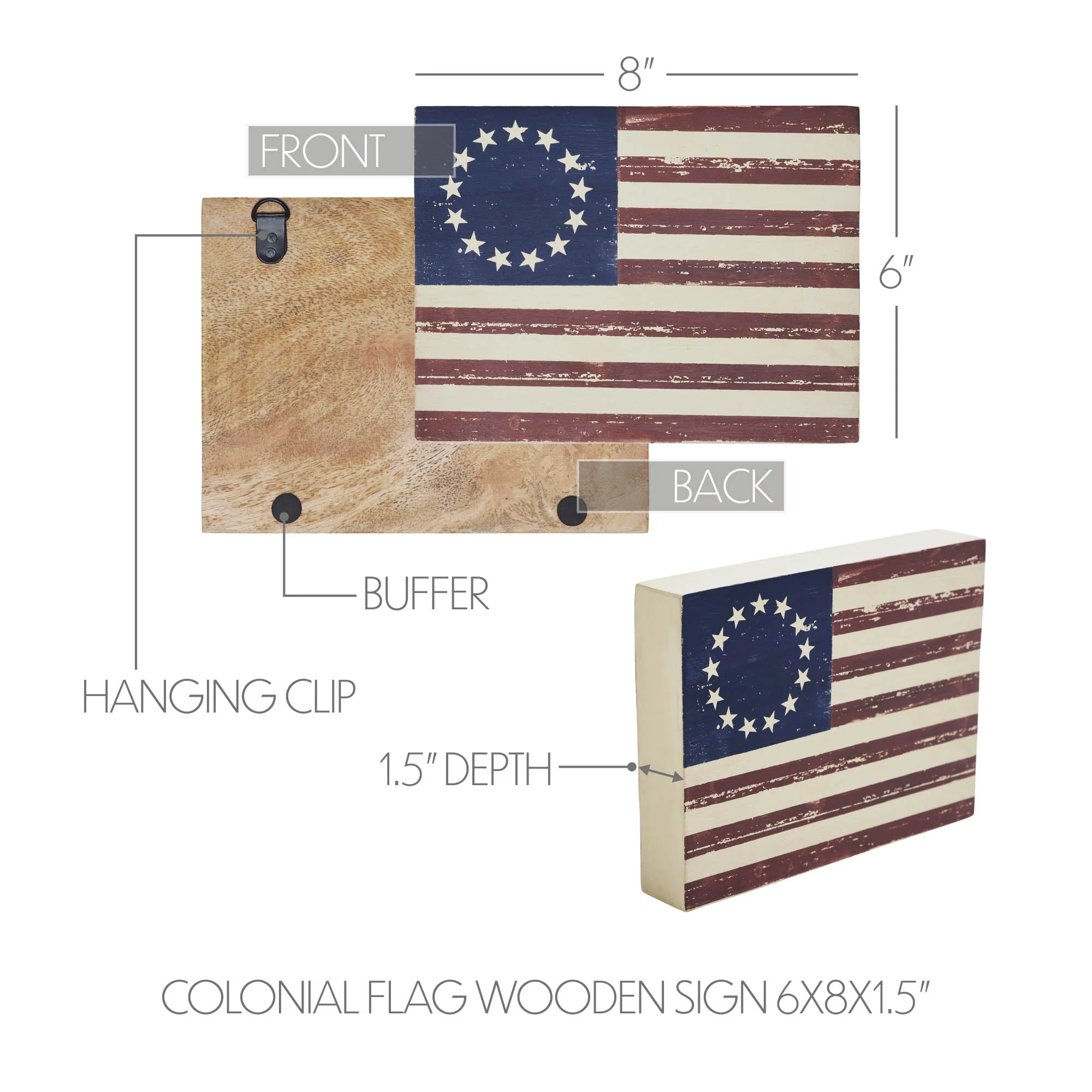 Colonial American Flag 8" Wooden Sign - Image 6
