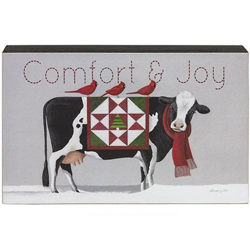 Comfort & Joy Patchwork Cow & Cardinals Box Sign - Image 2