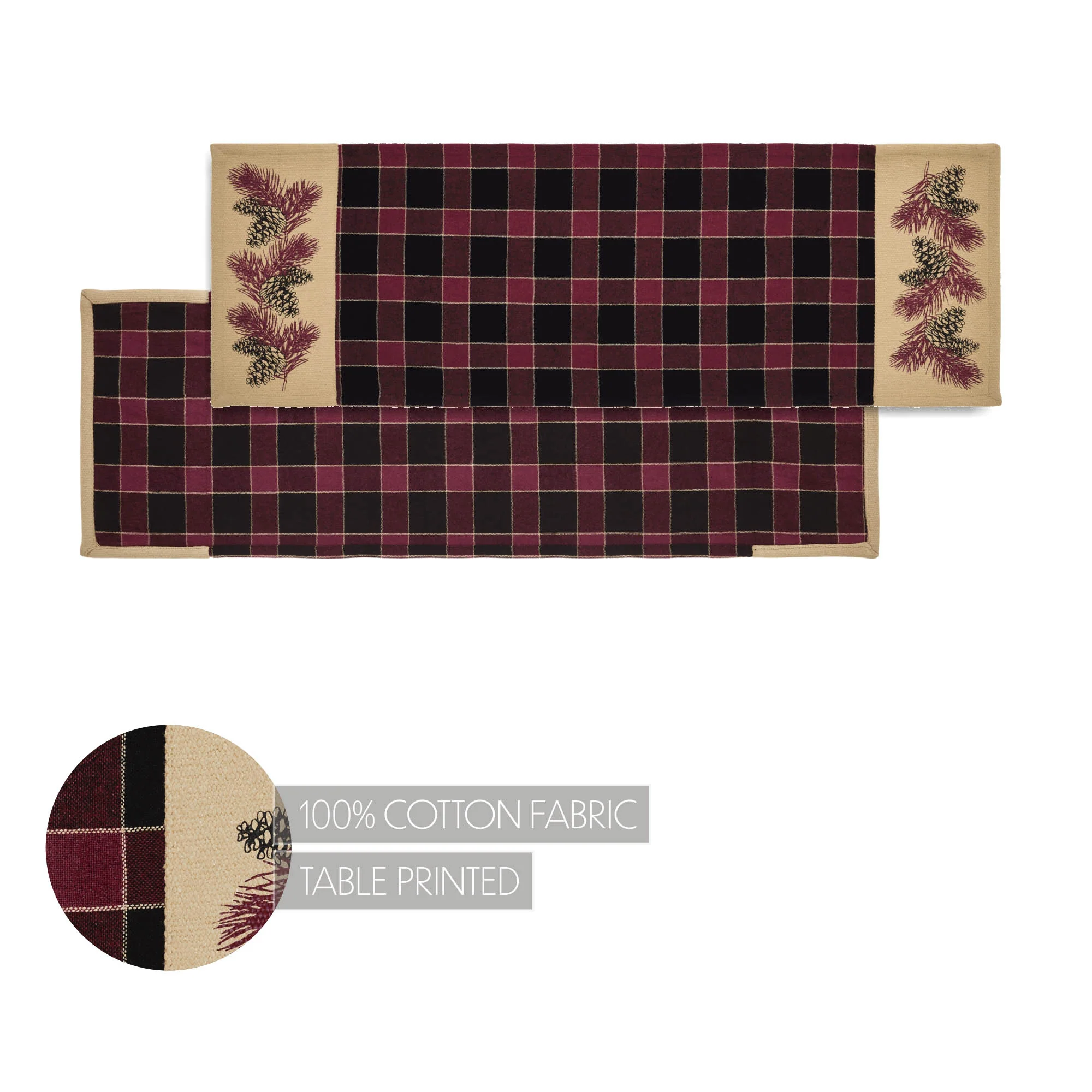 Connell Pinecone Burgundy and Black Table Runner 12" x 36" - Image 4