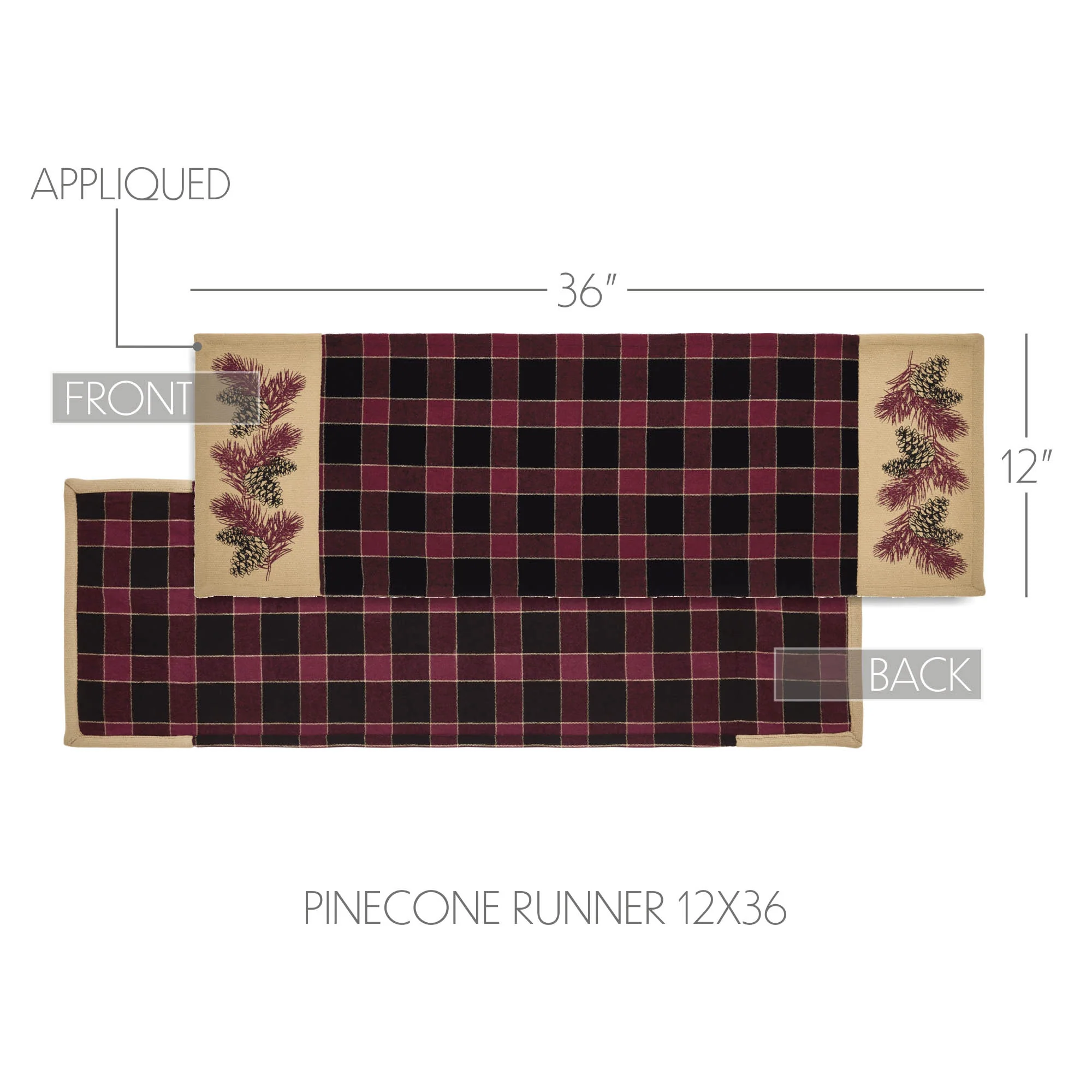 Connell Pinecone Burgundy and Black Table Runner 12" x 36" - Image 5