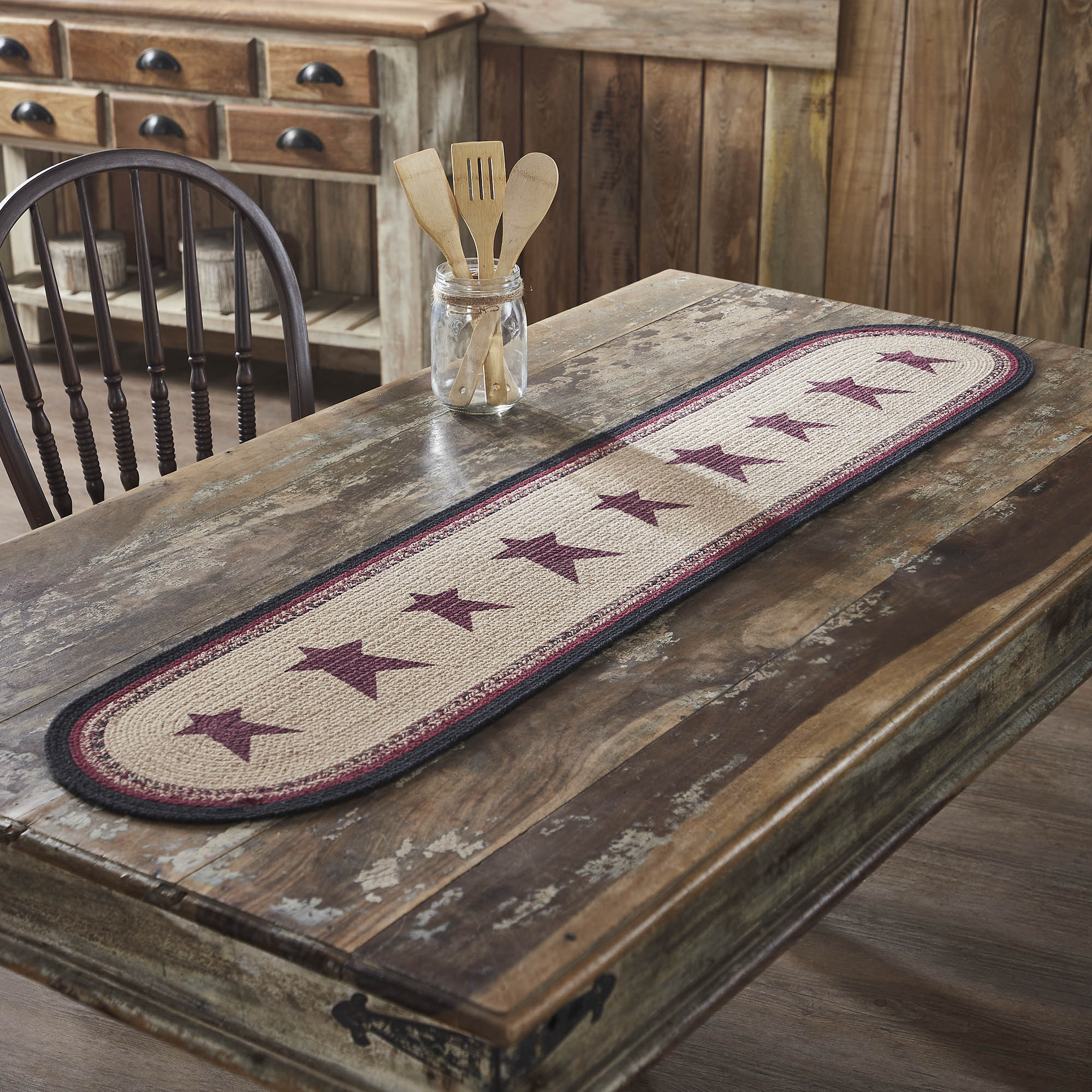 Connell Stencil Stars Primitive 60" Oval Table Runner