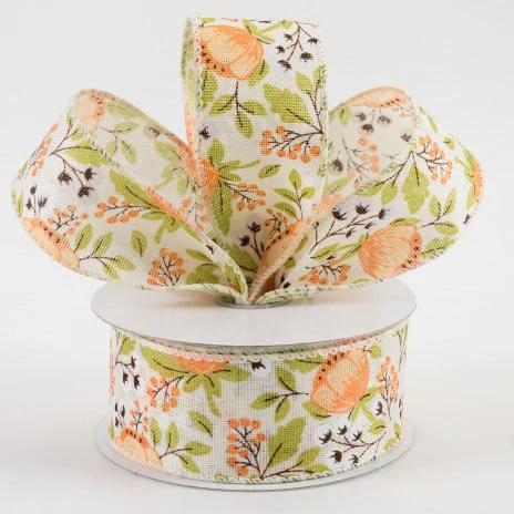 Coral Peonies & Cotton Ivory Ribbon 1.5" x 10 yards - Image 2