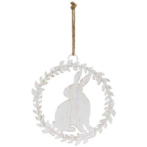 Cottage Chic Metal Hanging Bunny in Wreath - Image 2