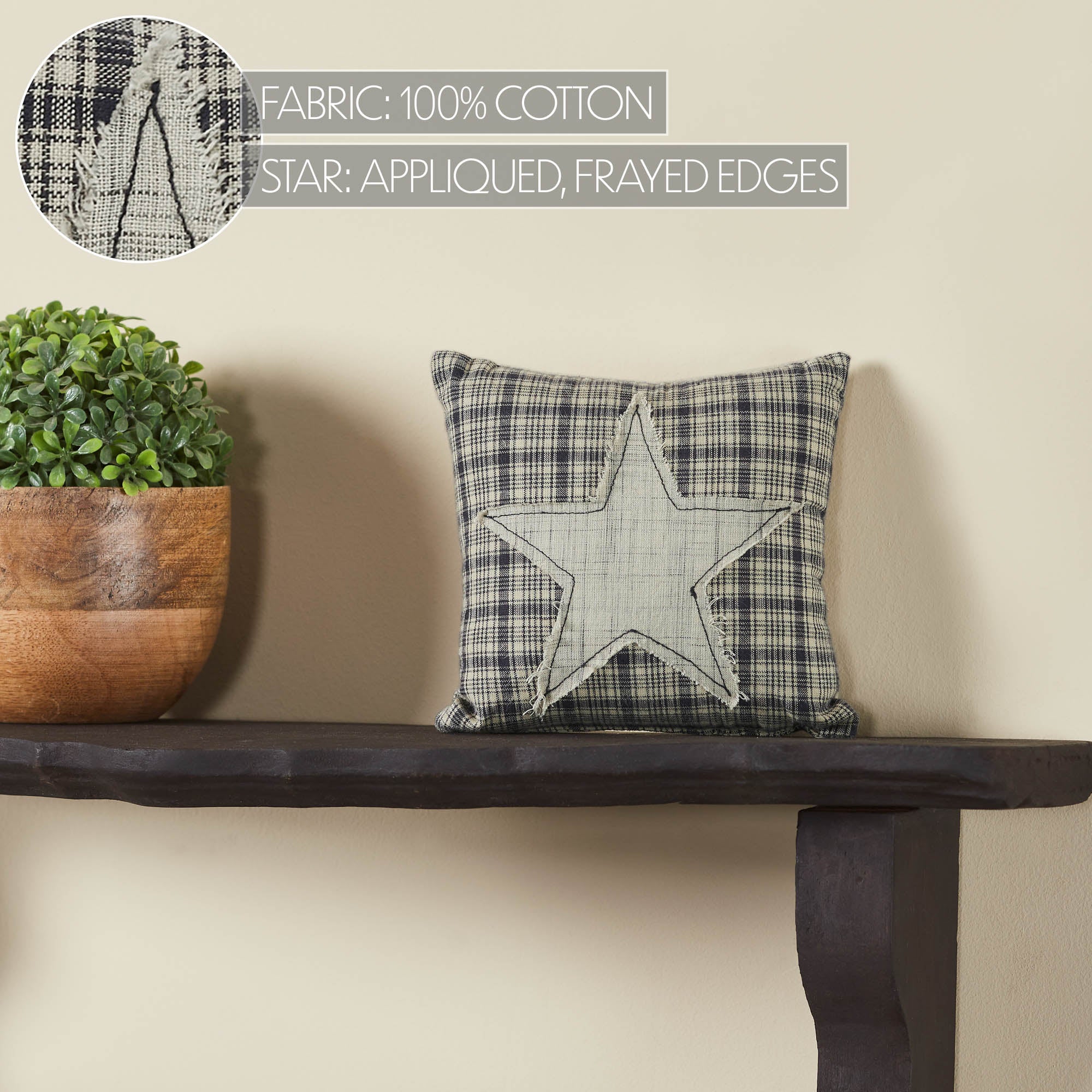 Country Applique Star 6" Mini Accent Pillow - Image 2