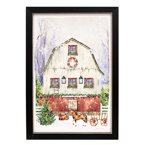 Country Charm Christmas Barn Framed Print 8" x 12"