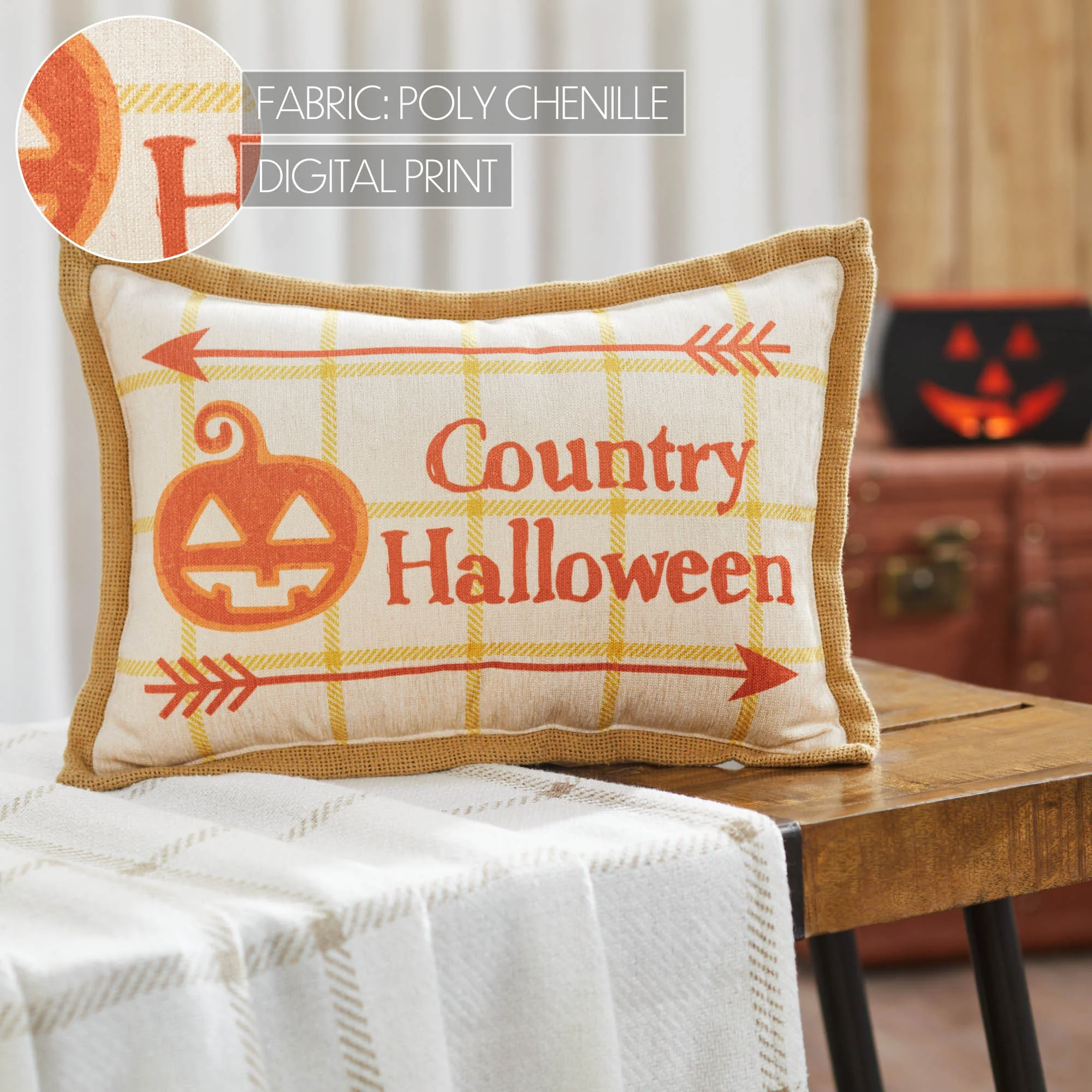 Country Halloween Jack O' Lantern Pillow 9.5" x 14" - Image 3