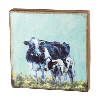 💙 Cow And Calf 10" Wooden Box Sign