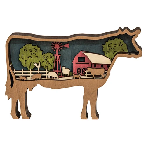 Cow Farm Scene Sitter 4.75" H