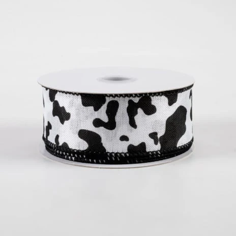 💙 Cow Print Black & White Linen Ribbon 1.5" x 10 yards - Image 2