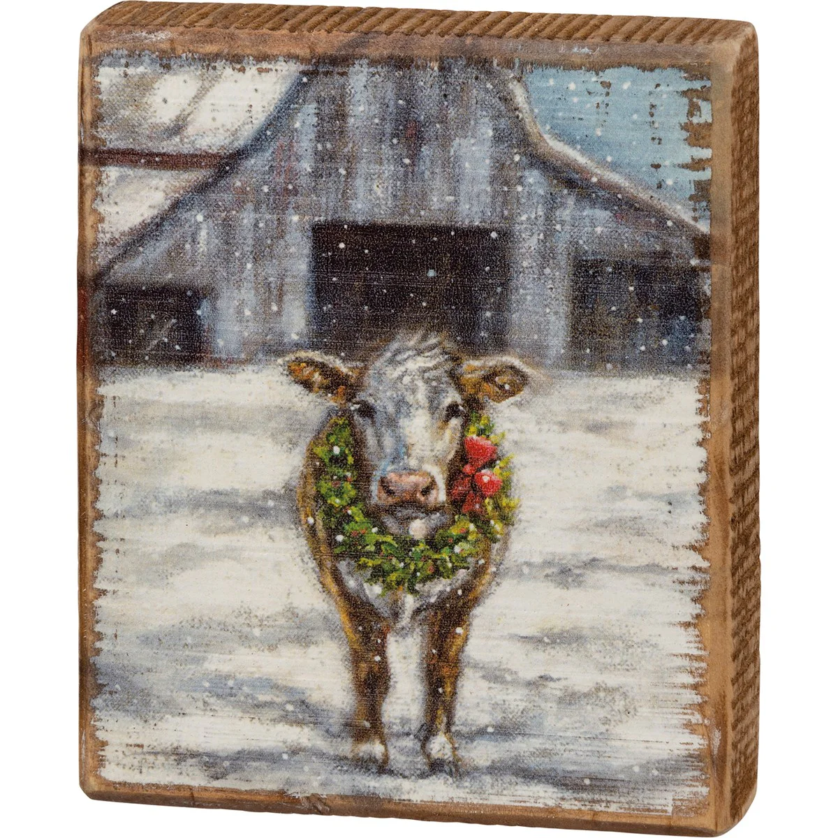 Surprise Me Sale 🤭 Cow With Wreath Small 4.5" H Block Sign