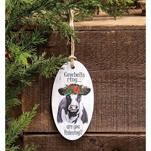 ๐ Cowbells Ring Black & White Cow Oval Ornament